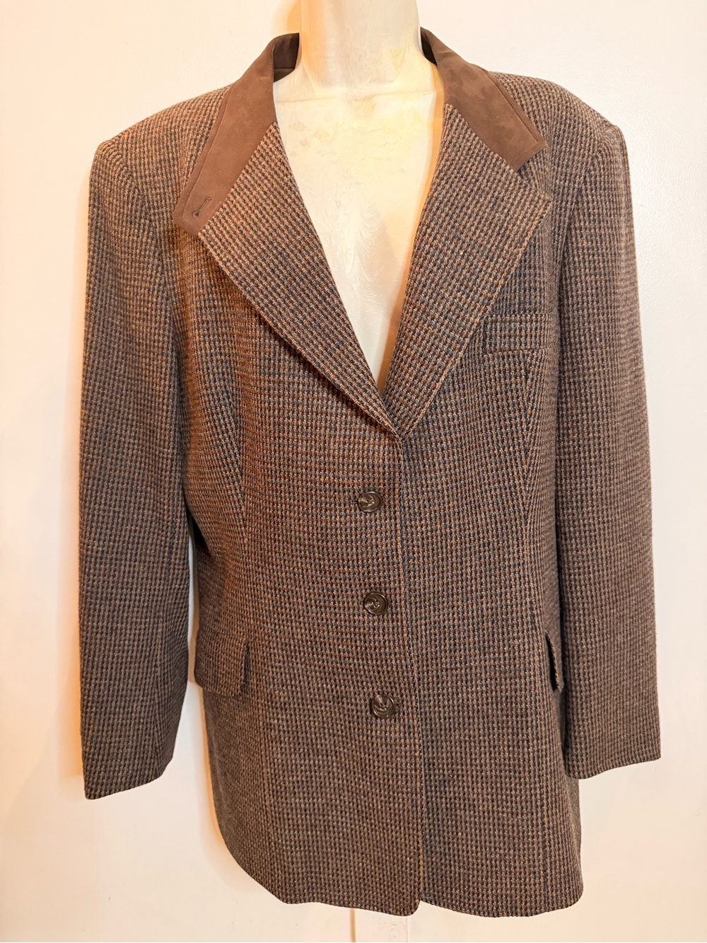 L.L. Bean Brown Houndstooth 100% Wool Women's Blazer - Vintage!